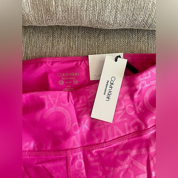 Calvin Klein Metallic Logo Print High Waist 7/8 Length Legging, Line Berry/L - Picture 5 of 6